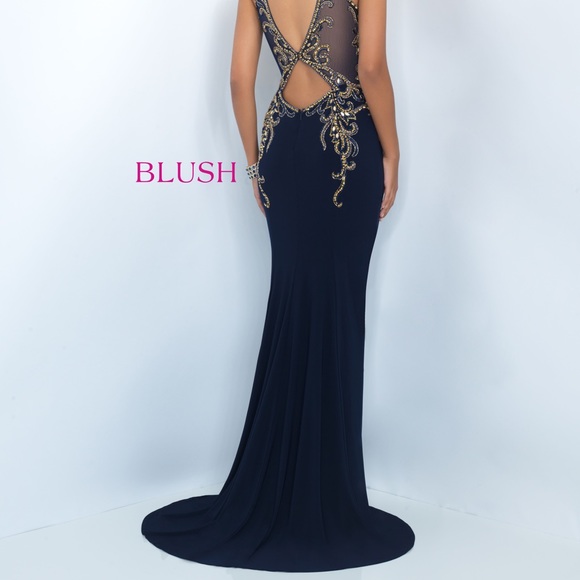 High Slit Beaded Illusion Gown - Picture 3 of 4